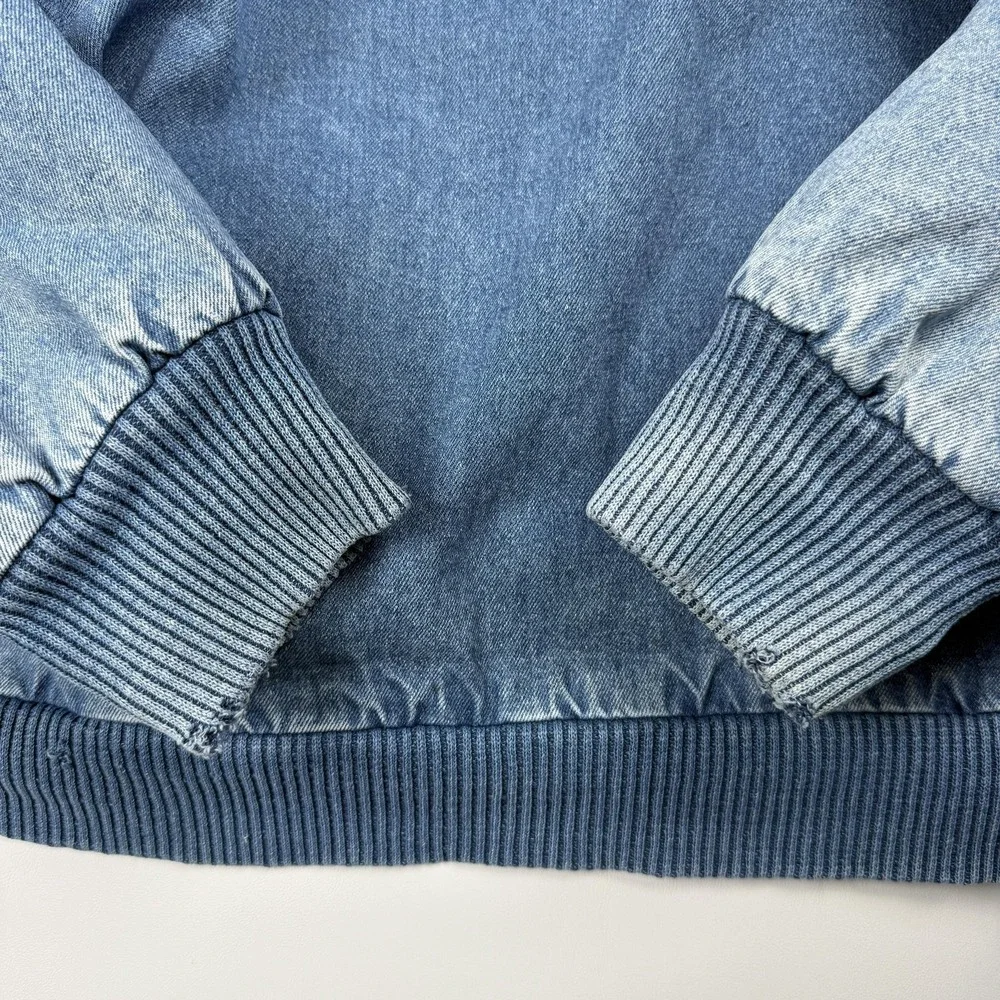OshKosh Jacket Men's L Blue Denim Hooded Fleece Lined Bomber Plaid Zip Winter